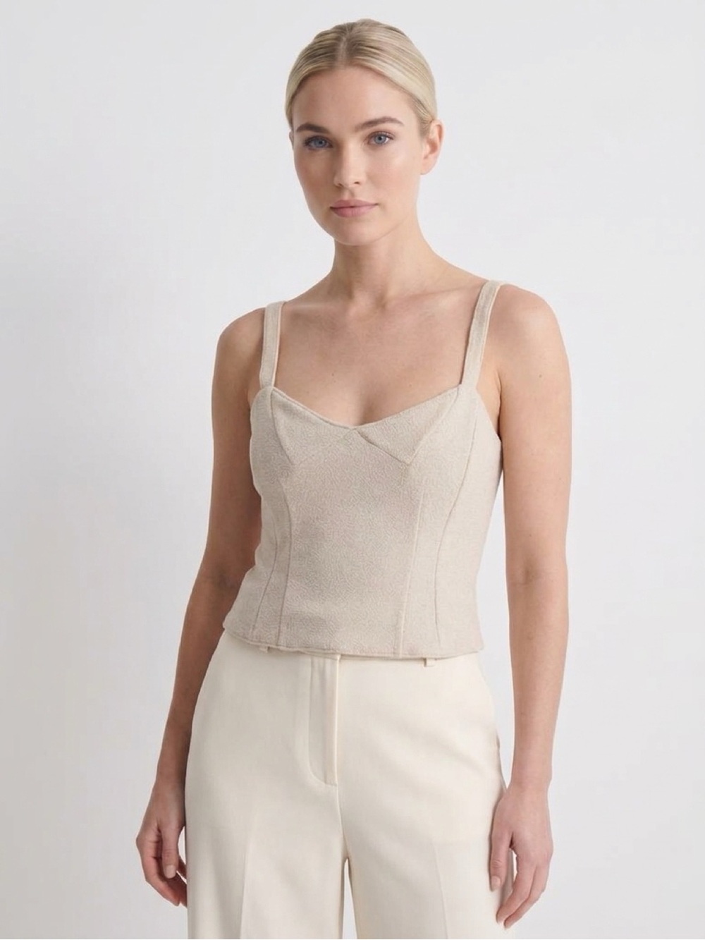 Gianni Bini Cream Textured Cropped Camisole